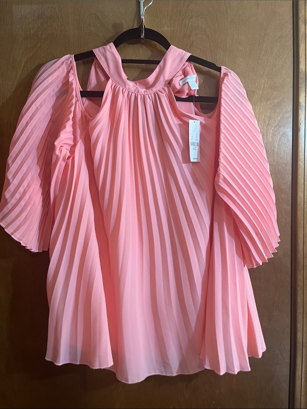 New York & Company Pleated Cold-Shoulder Blouse - Coral Pink - Bundle